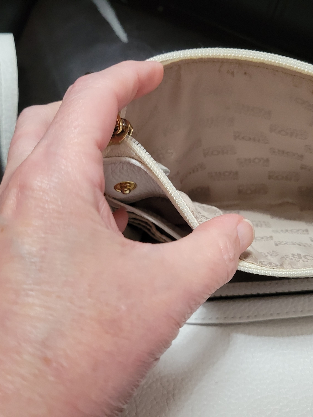Michael Kors White Pebbled Leather Crossbody with Gold MK Medallion - Picture 7 of 10